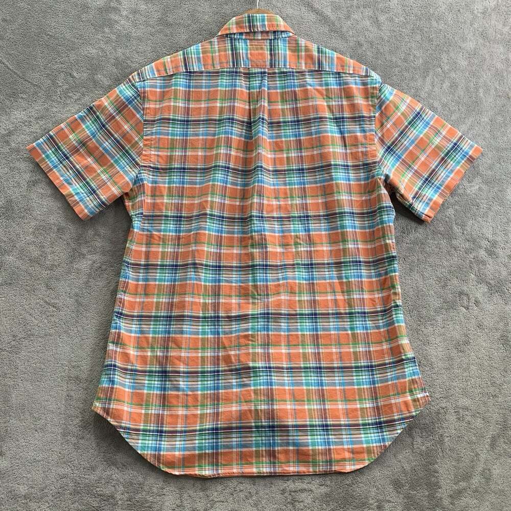 Ralph Lauren Shirt Mens Large Slim Orange Flannel Plaid Flesh Pony Casual Preppy - Picture 7 of 9